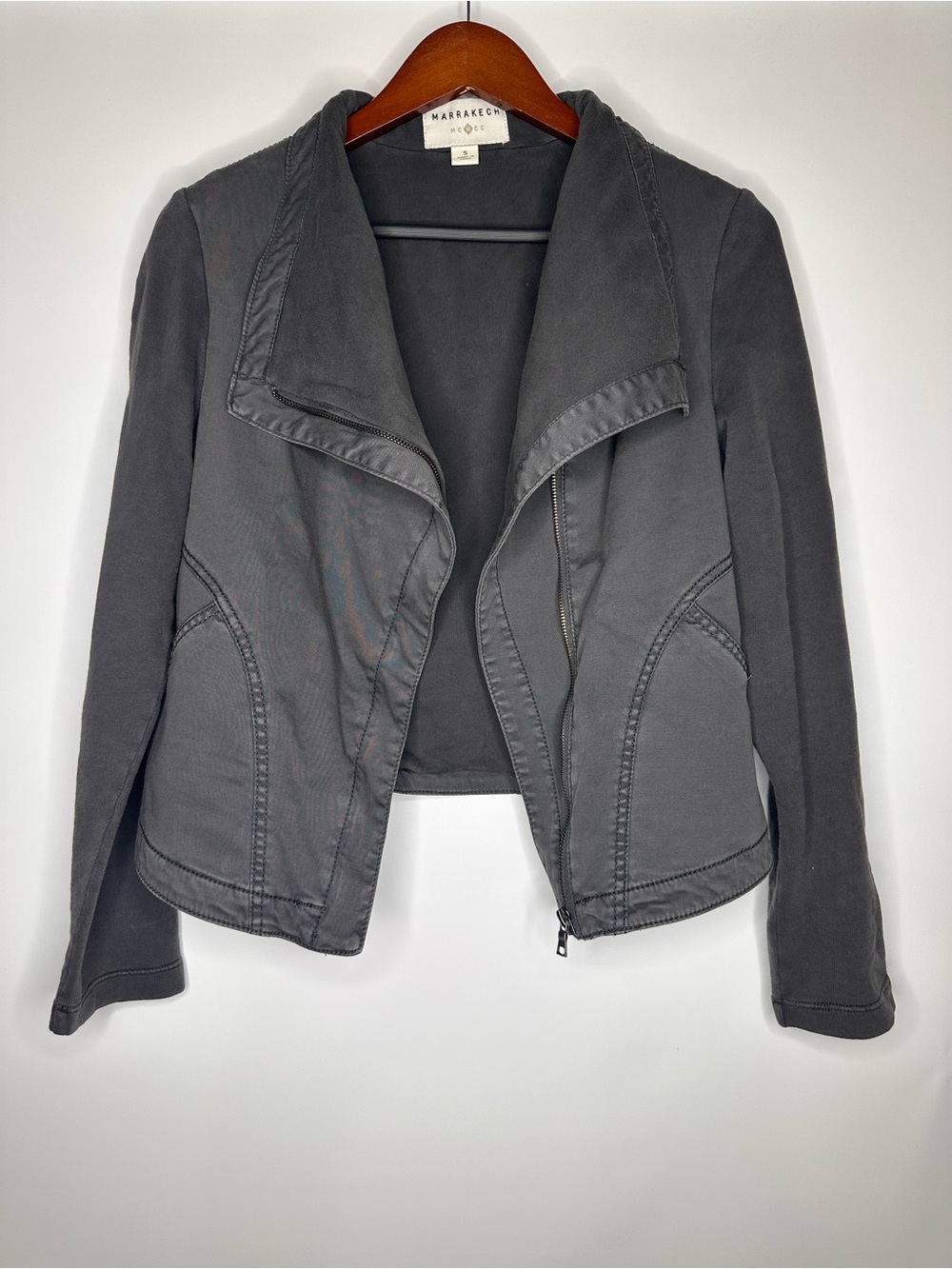 Marrakech Black  Utility Zip-Front Moto Jacket Size Small Grey Black
